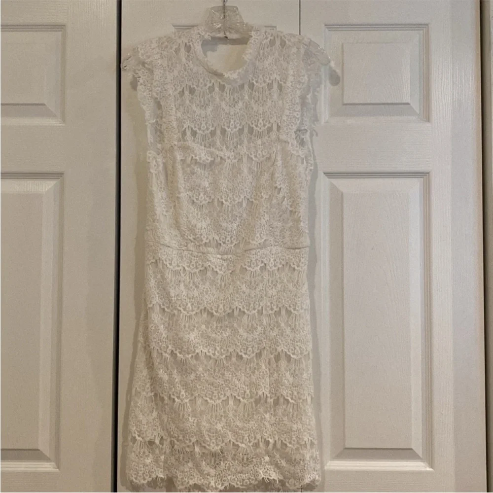 Free People Ivory Lace Mini Dress Open Back NWT Romantic Cottagecore Size Large